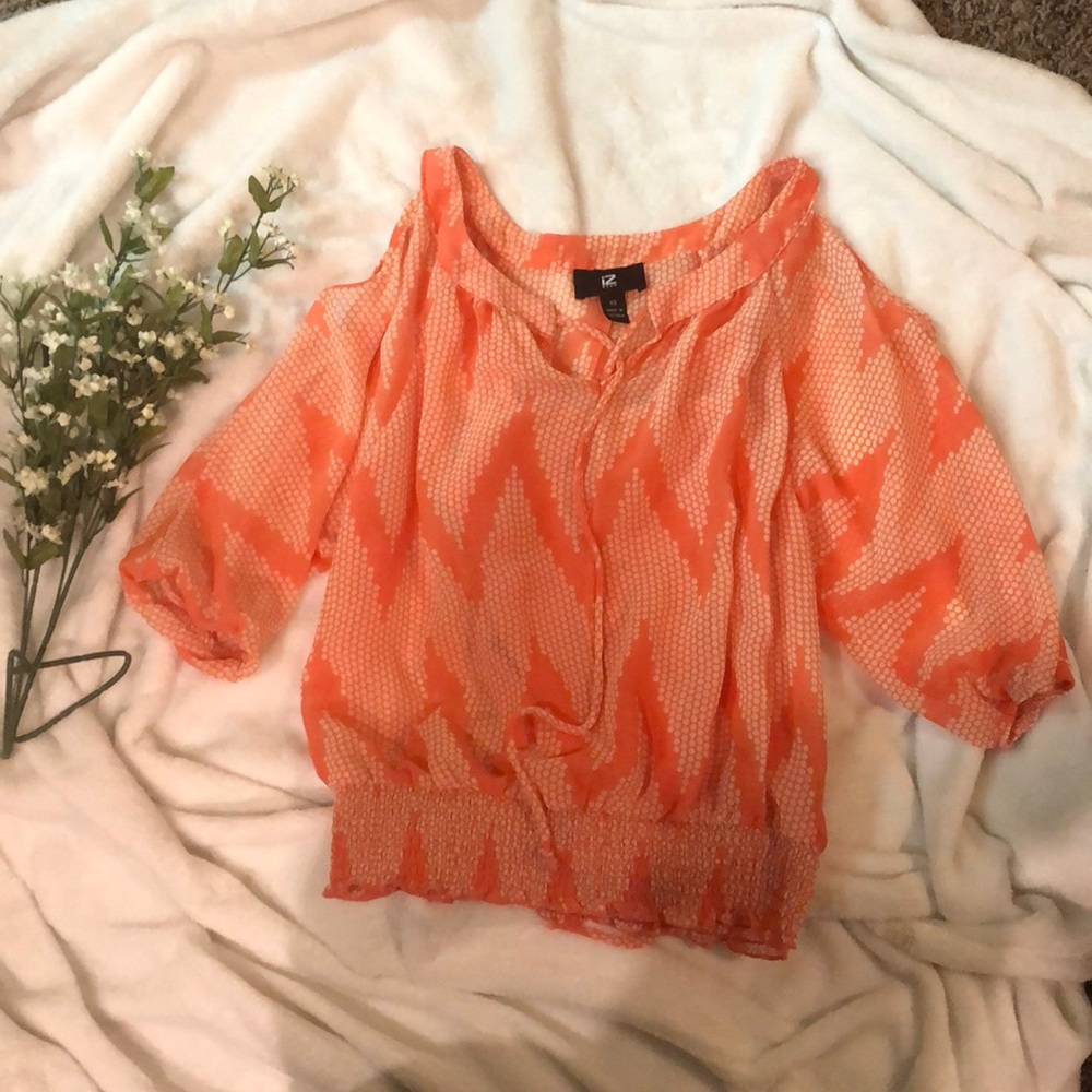 Off the shoulder printed top.